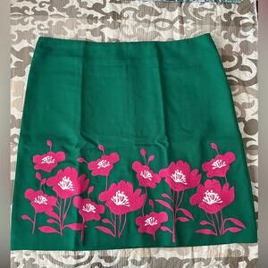 BODEN British Embroidered Pink Green Tulip Print Pencil Skirt 10R